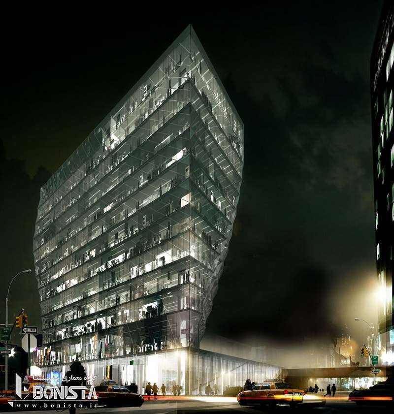 طراحی برج خورشیدی توسط استودیو معماری گانگ در نیویورک - نمای شب